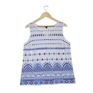Talbots Embroidered 100% Cotton Top M White Blue Sleeveless Coastal Nautical